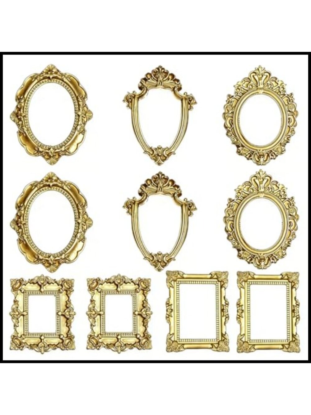 Mini Vintage Ornate Resin Picture Frames Set of 10 for Wall Tabletop Display